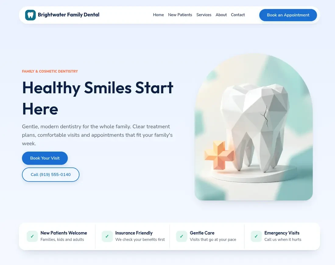 Practice website home page included in Dental Pro